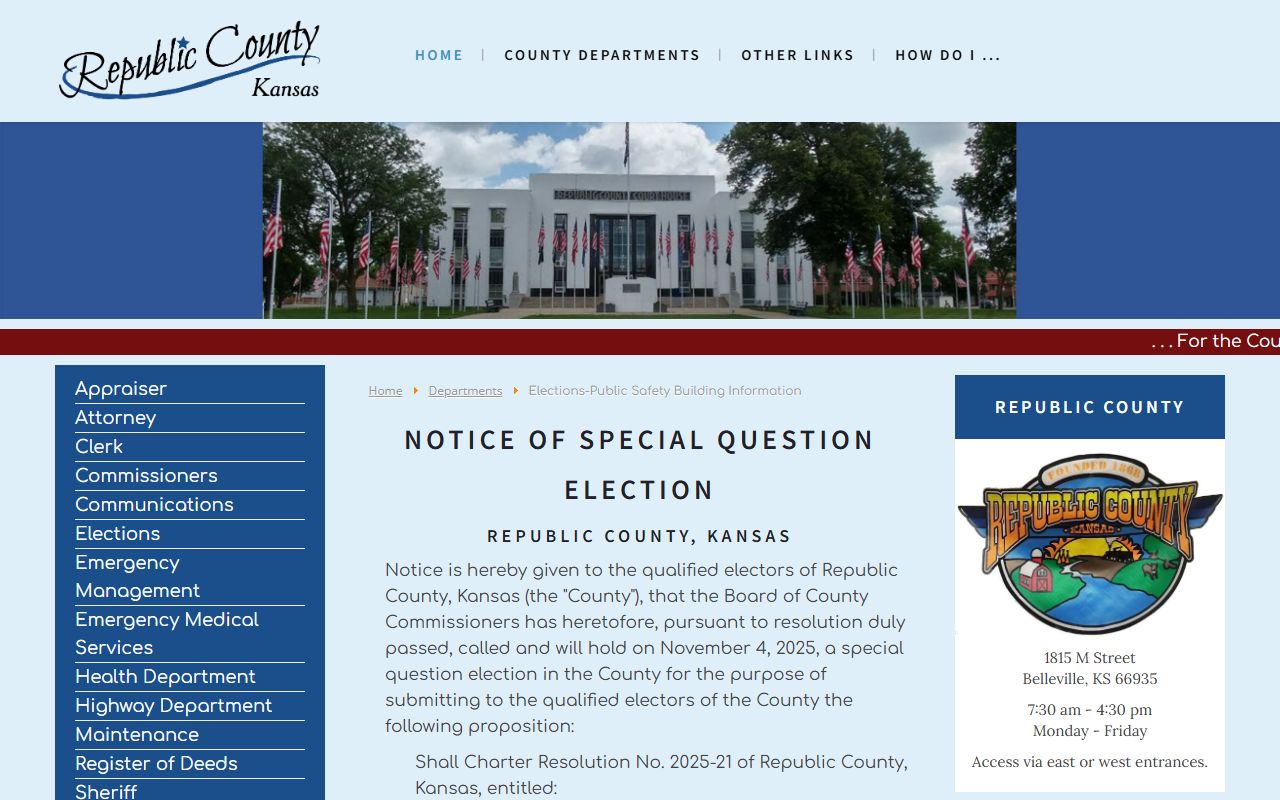 Republic County inmate population public safety building election page