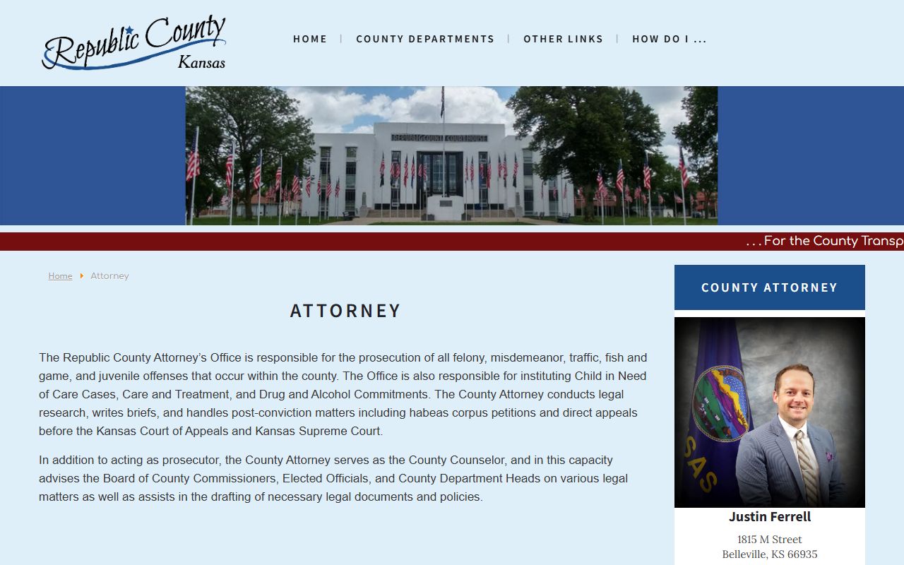 Republic County Attorney page for court records after arrest and filed charges